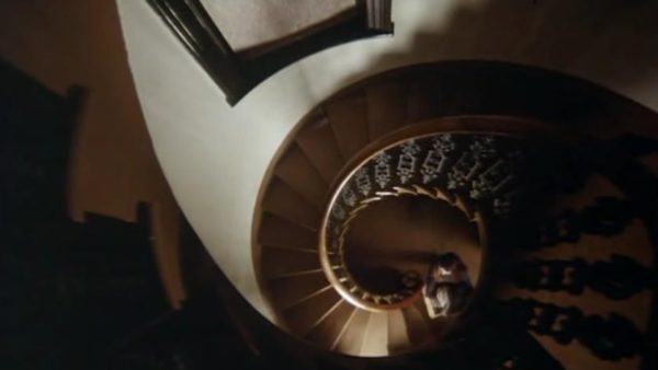 A tight spiral staircase, shot from over head