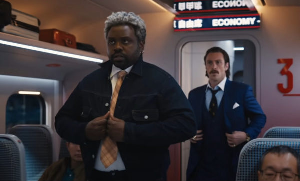 Brian Tyree Henry (L) and Aaron Taylor-Johnson (R) as assassins Lemon and Tangerine