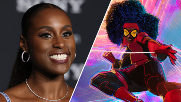 Issa Rae (L) and her animated avatar, Jessica Drew (R) in Spider-Man: Across the Spider-Verse